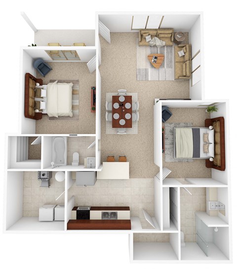 Floor plan for 2 beds, 2 baths, 1204 sqft